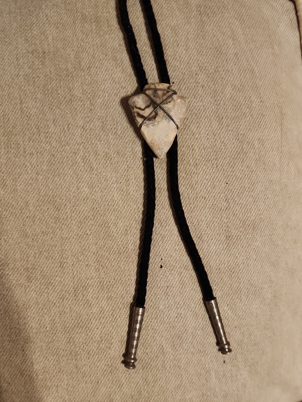 Men's Black Bolo Tie with Stone Slide